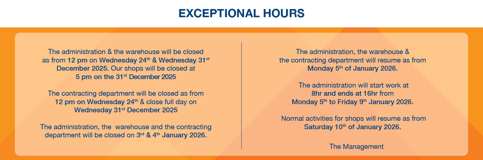 Exceptional hours