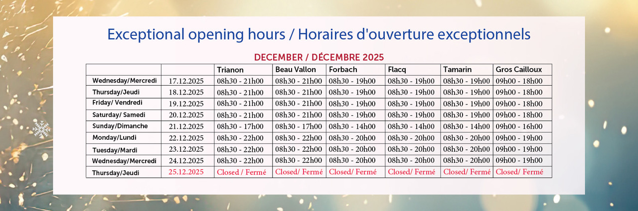 Exceptional opening hours | Dec 2025
